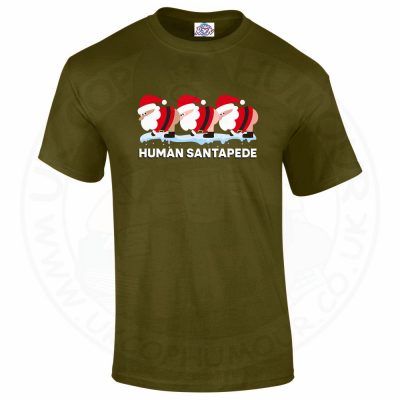 Mens HUMAN SANTAPEDE T-Shirt - Military Green, 2XL